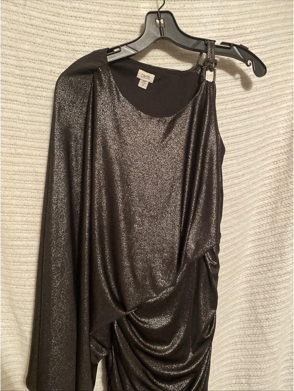 Vintage Cache Draped Metallic One Shoulder Body Con Mini Cocktail Dress Sz. 2